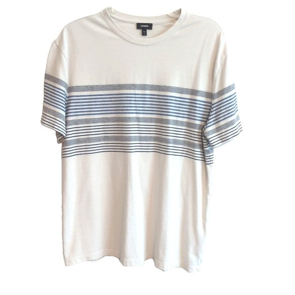EXPRESS Mens M Horizontal Striped Short Sleeve Knit Cotton SS Shirt Casual -lpb9 - Picture 1 of 9
